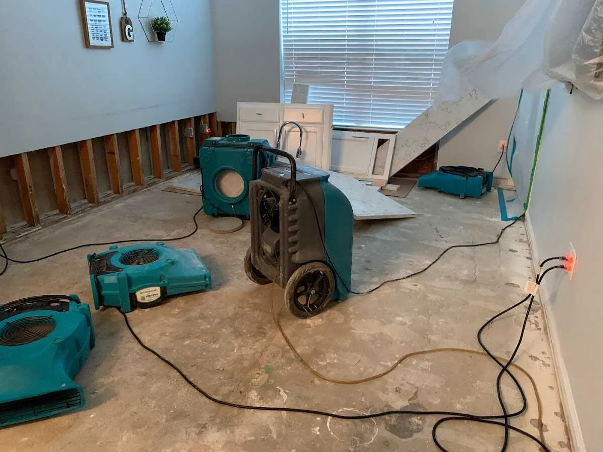 Dehumidifier in flood-cut room for Water Damage Restoration in Tustin