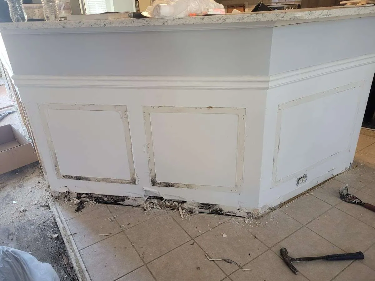 Water damage and mold on kitchen during Storm Damage Restoration in Tustin